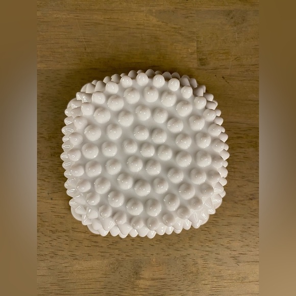 VTG FENTON 1960’s 4 inch Square Milk Glass Hobnail Ruffled Decorative Candy Dish - Picture 7 of 7